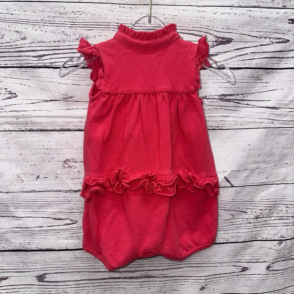 Ralph Lauren Girls Red/Pink Ruffle Onepiece Romper Size 9 Months